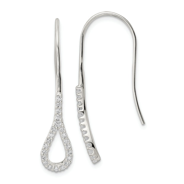 Sterling Silver Polished Teardrop CZ Dangle Earrings