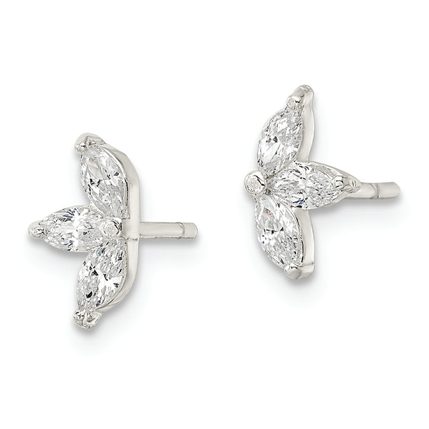 Sterling Silver Polished Marquise CZ Flower Post Earrings
