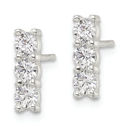Sterling Silver Polished Three CZ Post Earrings