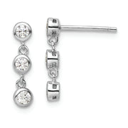 Sterling Silver Rhodium-plated Polished Three CZ Post Dangle Earrings