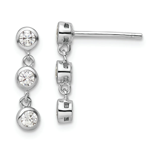 Sterling Silver Rhodium-plated Polished Three CZ Post Dangle Earrings