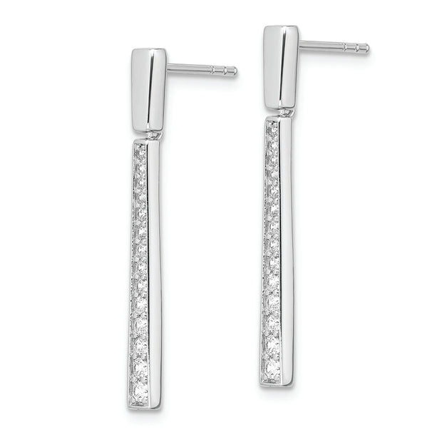 Sterling Silver Rhodium-plated Polished CZ Tapered Post Dangle Earrings