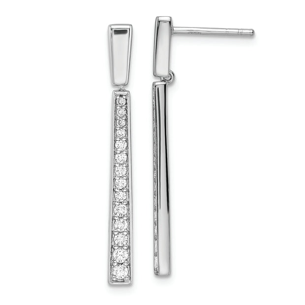 Sterling Silver Rhodium-plated Polished CZ Tapered Post Dangle Earrings