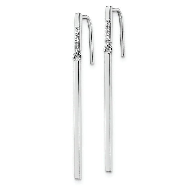 Sterling Silver Rhodium-plated Polished CZ Bar Dangle Earrings