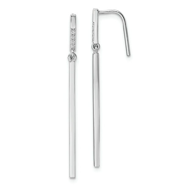 Sterling Silver Rhodium-plated Polished CZ Bar Dangle Earrings