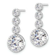 Sterling Silver Rhodium-plated Polished Round CZ Post Dangle Earrings