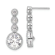 Sterling Silver Rhodium-plated Polished Round CZ Post Dangle Earrings