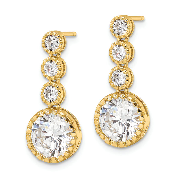 Sterling Silver Gold-tone Polished Round CZ Post Dangle Earrings