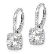 Sterling Silver RH-plated Polished Princess Cut CZ Halo Leverback Earrings