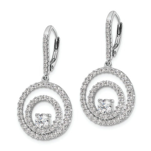 Sterling Silver Rhodium-plated Polished CZ Circles Leverback Earrings