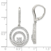 Sterling Silver Rhodium-plated Polished CZ Circles Leverback Earrings