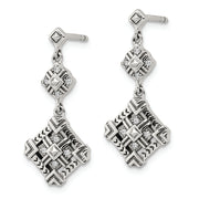 Sterling Silver Antiqued CZ Dangle Post Earrings