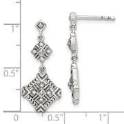Sterling Silver Antiqued CZ Dangle Post Earrings