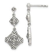 Sterling Silver Antiqued CZ Dangle Post Earrings