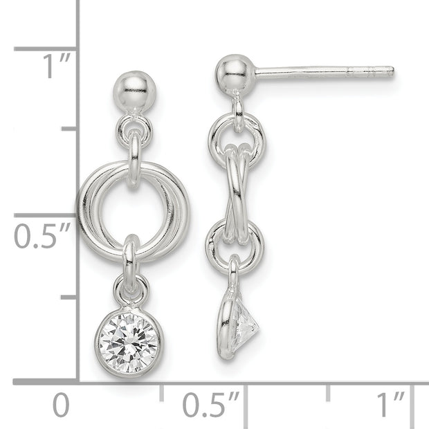 Sterling Silver Polished Fancy CZ Post Dangle Earrings