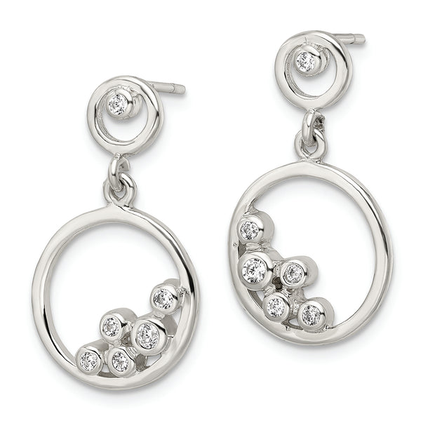 Sterling Silver Polished CZ Circle Dangle Post Earrings