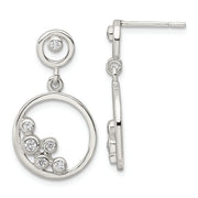 Sterling Silver Polished CZ Circle Dangle Post Earrings