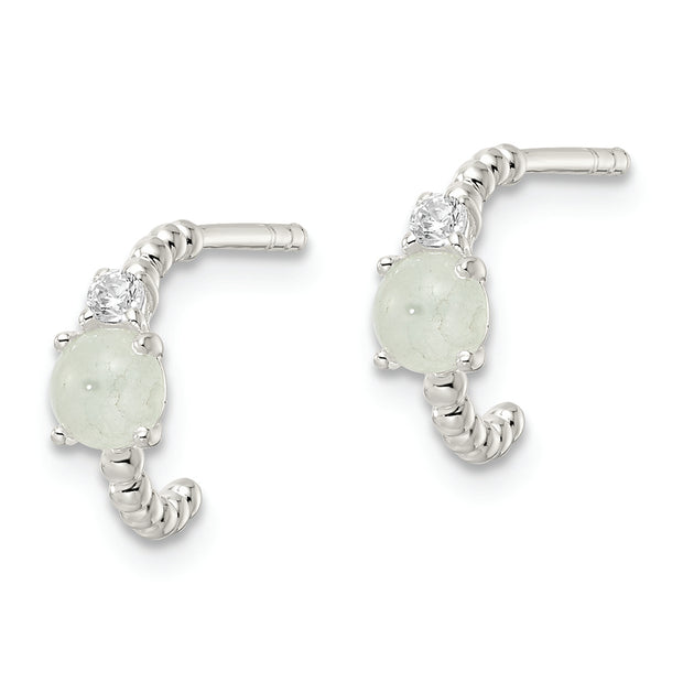 Sterling Silver Polished CZ and Light Blue Quartzite Post Earrings