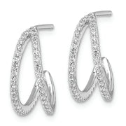 Sterling Silver Polished Rhodium-plated CZ Post Hoop Earrings
