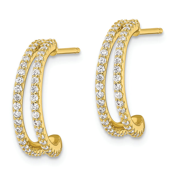 Sterling Silver Polished Gold-tone CZ Post Hoop Earrings