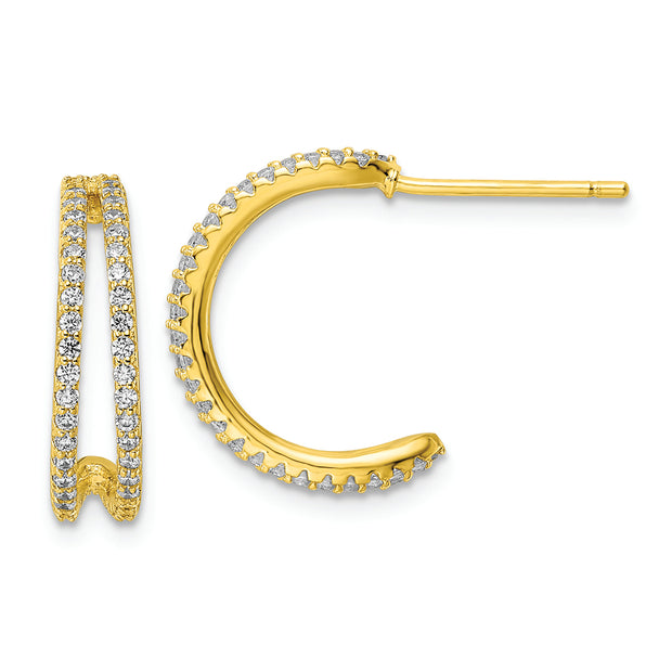 Sterling Silver Polished Gold-tone CZ Post Hoop Earrings