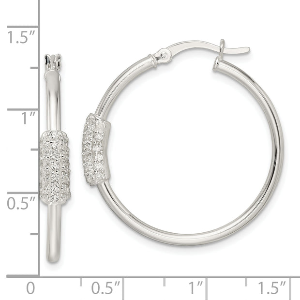 Sterling Silver Polished and CZ Circle Hoop Earrings