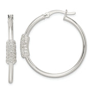 Sterling Silver Polished and CZ Circle Hoop Earrings