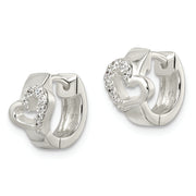 Sterling Silver Polished CZ Heart Hinged Hoop Earrings