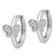 Sterling Silver Rhodium-plated Polished CZ Hinged Hoop Butterfly Earrings