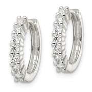 Sterling Silver Polished CZ Hinged Hoop Earrings