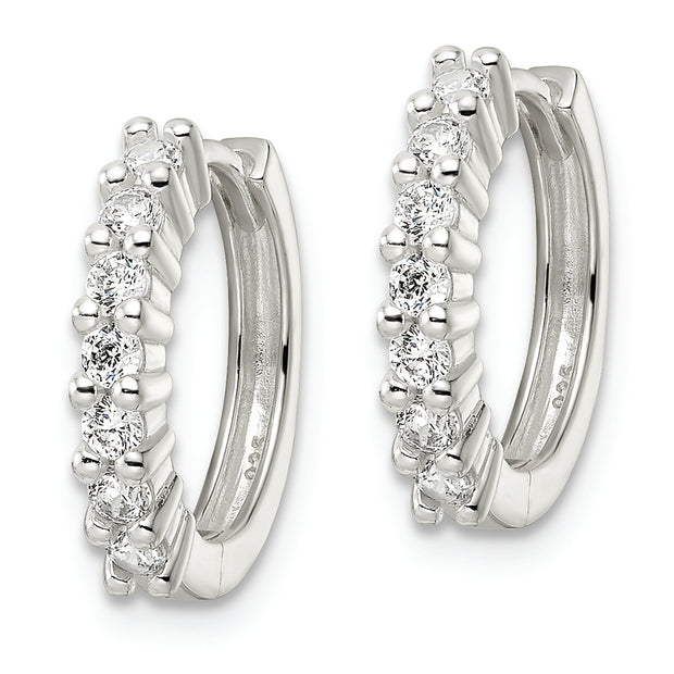 Sterling Silver Polished CZ Hinged Hoop Earrings