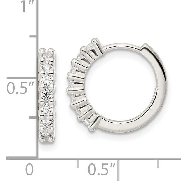 Sterling Silver Polished CZ Hinged Hoop Earrings