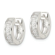 Sterling Silver Polished Baguette CZ Hinged Hoop Earrings