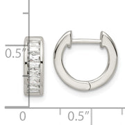 Sterling Silver Polished Baguette CZ Hinged Hoop Earrings