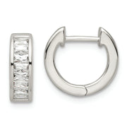 Sterling Silver Polished Baguette CZ Hinged Hoop Earrings