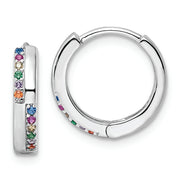 Sterling Silver Rhodium-plated Multicolor CZ Hinged Hoop Earrings