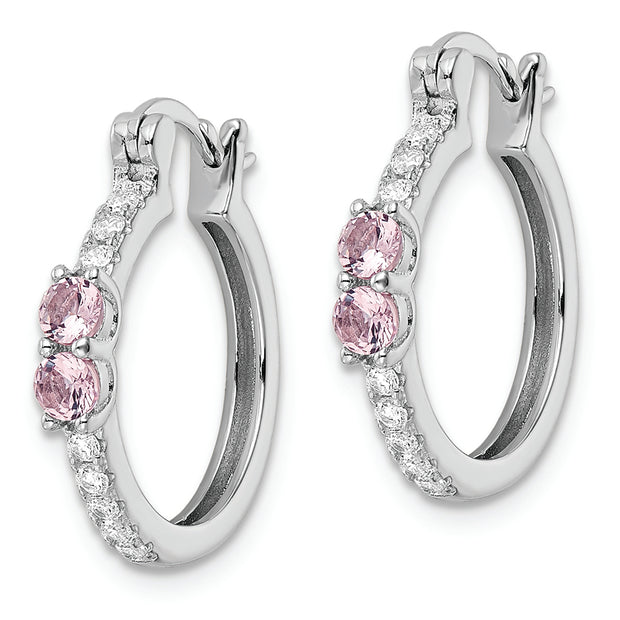 Sterling Silver Rhodium-plated Pink CZ Hoop Earrings