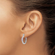 Sterling Silver Rhodium-plated Pink CZ Hoop Earrings