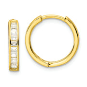 Sterling Silver Polished Gold-tone CZ Hinged Hoop Earrings