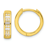 Sterling Silver Polished Gold-tone CZ Hinged Hoop Earrings