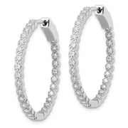 Sterling Silver Polished Rhodium-plated In & Out CZ Hinged Hoop Earrings