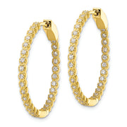 Sterling Silver Polished Gold-tone In & Out CZ Hinged Hoop Earrings