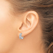Sterling Silver Rhodium-plated Polished Triple Row CZ Hinged Hoop Earrings