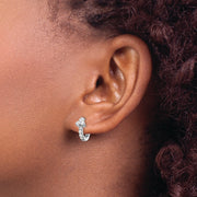 Sterling Silver Polished Rhodium-plated CZ Hinged Huggie Hoop Earrings