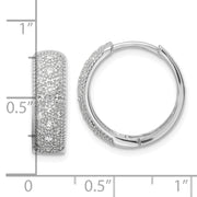 Sterling Silver Polished Rhodium-plated CZ Hinged Hoop Earrings