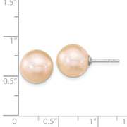Sterling Silver Rhodium-plated 10-11mm Pink Round FWC Pearl Post Earrings