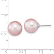 Sterling Silver Rhodium-plated 10-11mm Purple Round FWC Pearl Post Earrings
