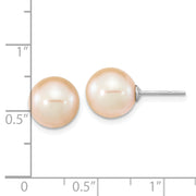 Sterling Silver Rhodium-plated 9-10mm Pink Round FWC Pearl Post Earrings