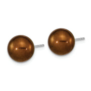 Sterling Silver Rhodium-plated 9-10mm Brown Round FWC Pearl Post Earrings