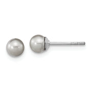 Sterling Silver Rhodium-plated 4-5mm Grey Round FWC Pearl Post Earrings